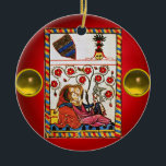 Ornement En Céramique ETERNAL LOVE red yellow gem<br><div class="desc">Colorful expressive vintage fine art. Medieval heraldic miniature from 1200 romantic lovers in a flower garden with a white bird , mixed with vinrant shiny 3D gem stones .Easy to customize for wedding ceremony, nuptial announcement , save-the-date , thank you , bridal showers, , romantic engagement showers, anniversaries, Valentine's day,...</div>