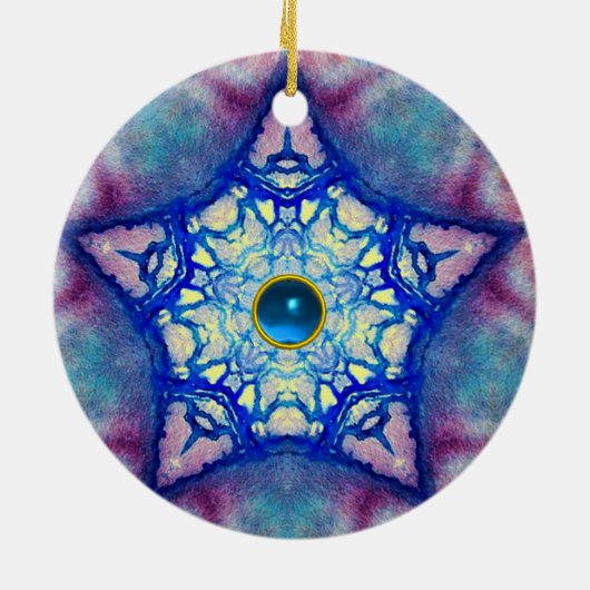 ORNEMENT EN CÉRAMIQUE ÉTOILE BLEU ROSE ABSTRAITE AVEC PIERRE FUCHSIA GEM (Dos)