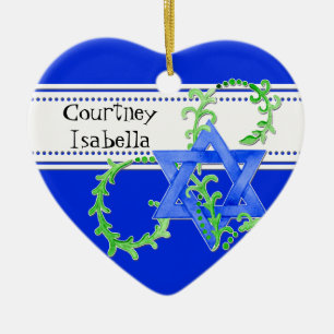 Ornement En Céramique Étoile de David Aquarelle Feuille Invitation de po