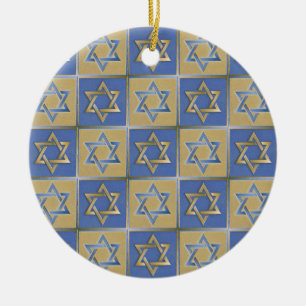 Ornement En Céramique Étoile de David Judaica Métal Or Bleu