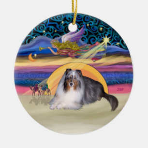 Ornement En Céramique Étoile de Noël - Bleu Merle Sheltie