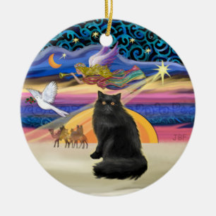Ornement En Céramique Étoile de Noël - chat perse noir