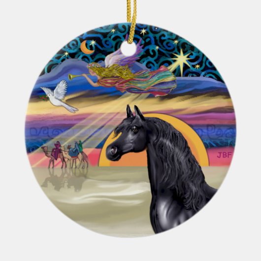 Ornement En Céramique Étoile de Noël - Cheval arabe (noir) (Devant)