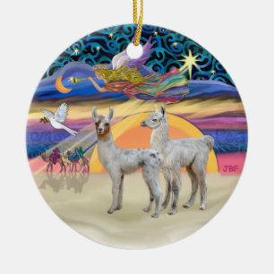 Ornement En Céramique Étoile de Noël - Deux bébés lamas