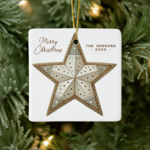 Ornement En Céramique Étoile décorée festive Joyeux Noël