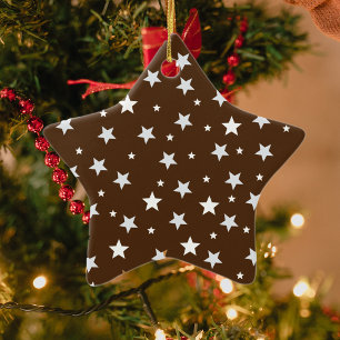 Ornement En Céramique Étoiles blanches sur des vacances de Noël marron
