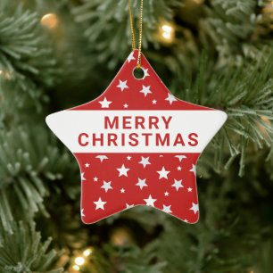 Ornement En Céramique Étoiles blanches sur des vacances de Noël rouges