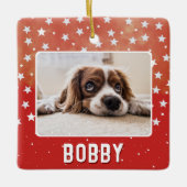 Ornement En Céramique Étoiles blanches sur fond rouge Photo de l'animal  (Devant)