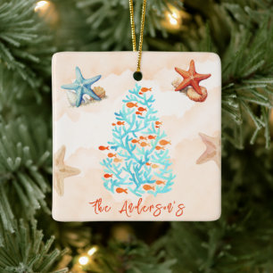Ornement En Céramique Étoiles de mer à l'aquarelle Coquillages Noël Plag