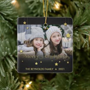 Ornement En Céramique Etoiles de Noël Joyeux Or Précieux