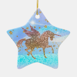 Ornement En Céramique Étoiles Dorées Paillettes Licorne Violette Personn
