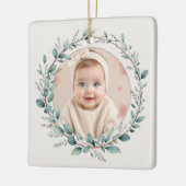Ornement En Céramique Eucalyptus Photo Baby First Christmas Minimaliste (Gauche)