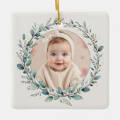 Ornement En Céramique Eucalyptus Photo Baby First Christmas Minimaliste (Devant)