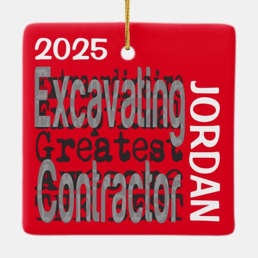 Ornement En Céramique Excavateur Extraordinaire PERSONNALISÉ (Dos)