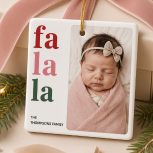 Ornement En Céramique Fa La La Bébé Photo Personnalisée Famille Noël