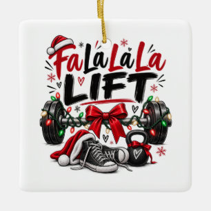 Ornement En Céramique Fa La La La Levage de Noël Haltérophilie