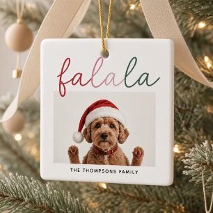 Ornement En Céramique Fa La La Photo de Chien Personnalisé Noël