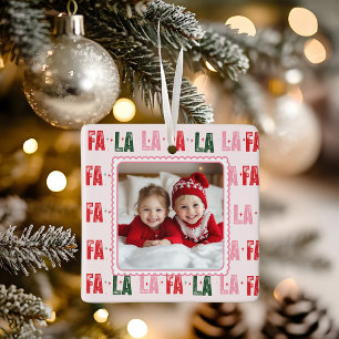 Ornement En Céramique Fa La La Photo de Noël personnalisée