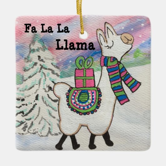 Ornement En Céramique Fa La Llama Noël mignon (Devant)