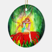 ORNEMENT EN CÉRAMIQUE FAIRY RÊVER SUR UNE FLEURS ROUGE, RUBY VIBRANT (Gauche)
