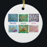 Ornement En Céramique Faith Hope Love Angel Art Collage Ornament Pendent<br><div class="desc">Le collage d'art suivant est composé de mots Angel (Foi, Espoir, Amour) et de mots inspirants (Foi, Espoir, Amour). Le texte entre les six peintures note "foi, espoir, amour". Ces images sont conçues de manière à fournir réflexion et méditation sur des mots positifs. L'idée est de penser à la peinture...</div>