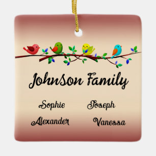 Ornement En Céramique Famille de 4 membres personnalisée Christmas Birdi