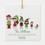 Ornement En Céramique Famille de 5 avec chien Noël personnalisé (Dos)
