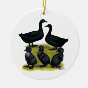 Ornement En Céramique Famille de canards Cayuga