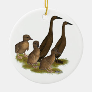 Ornement En Céramique Famille de canards coureurs au chocolat