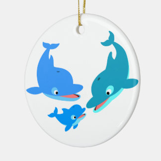 Ornement En Céramique Famille de dauphins de caricature mignonne