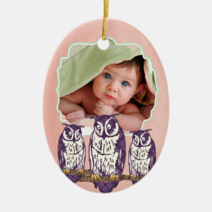 Ornement En Céramique Famille de hibou géométrique stylisée violet