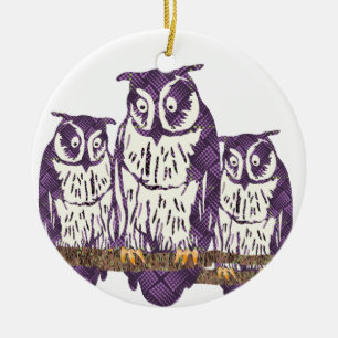 Ornement En Céramique Famille de hibou géométrique stylisée violet