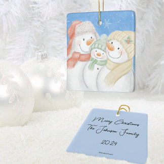 Ornement En Céramique Famille de Neige mignonne