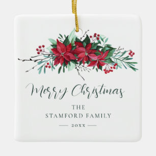 Ornement En Céramique Famille de Noël Poinsettia