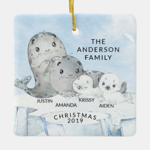 Ornement En Céramique Famille de phoques de 4 Noël