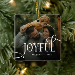 Ornement En Céramique Famille Joyeuse Moderne 2 Photo Noël