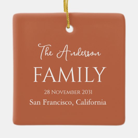 Ornement En Céramique Famille Orange et Blanc simple personnalisable (Devant)