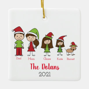 Ornement En Céramique Famille personnalisée avec chien Noël en cérami