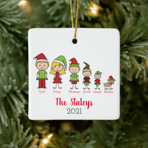 Ornement En Céramique Famille personnalisée mignonne avec Noël de chie