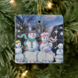 Ornement En Céramique Famille Snowman<br><div class="desc">Snowman Family peint sur la fenêtre de la banque fédérale Ozarks à Ironton,  Missouri</div>