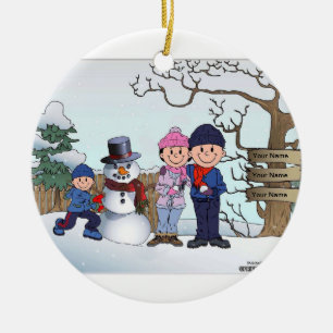 Ornement En Céramique Famille Snowman - 1 Garçon