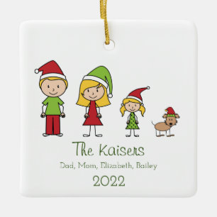 Ornement En Céramique Family of 3 With Dog Cute Christmas Personalized