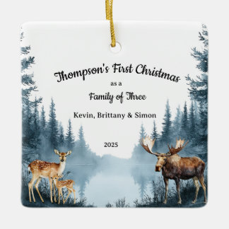 Ornement En Céramique Family of Three First Christmas Forest Deer Moose