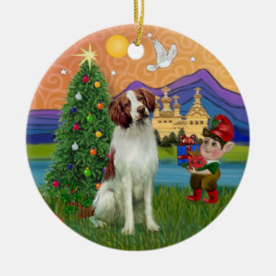 Ornement En Céramique Fantaisie de Noël - Épagneul breton