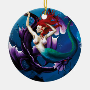 Ornement En Céramique Fantaisie Mystique Sirène Bleue Dragon d'Eau Viole
