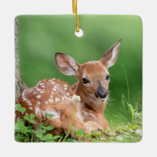 Ornement En Céramique Faon adorable allongé sous un arbre