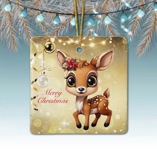 Ornement En Céramique Faon, Biche 🦌 🎄Joyeux Noël doré