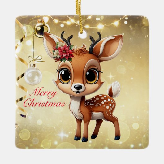 Ornement En Céramique Faon, Biche, Renne🦌 🎄Joyeux Noël (Devant)