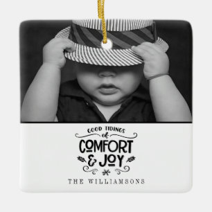 Ornement En Céramique Farmhouse moderne  Photo Black En vichy Christmas