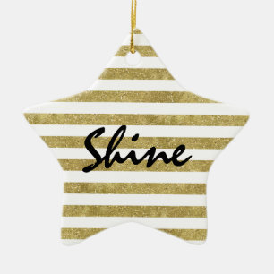Ornement En Céramique Faux Glittery Gold Stripes brillant